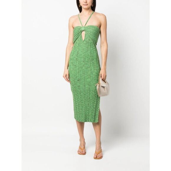 NWT Cult Gaia Elfreda Rib Knit Pleated Cut-Out Midi Dress Emerald Green Size XS - Picture 1 of 12